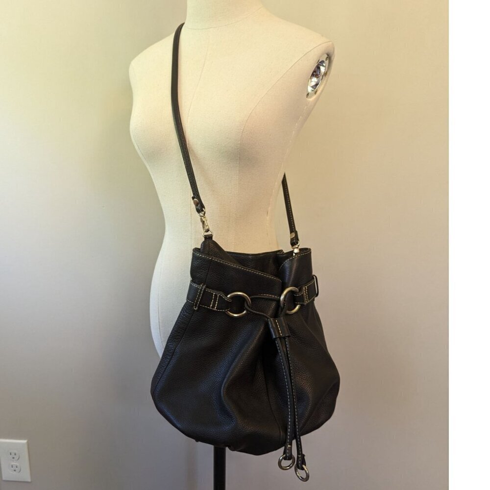 Fossil Pebbled in‎ Leather Drawstring Crossbody Bucket Bag